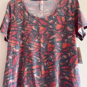 LuLaRoe Women’s Orange and Gray Geometric Graphic Classic T Size L